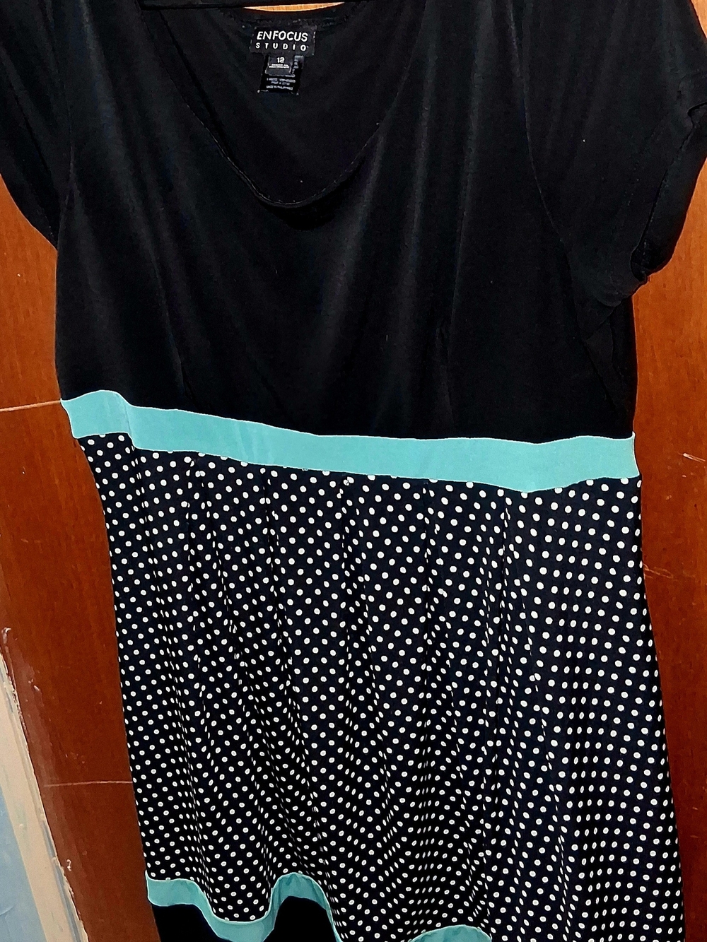 Enfocus Studio Black & Teal Polka Dot Midi Dress